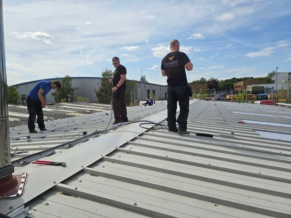 Commercial solar panel installation on factory roof in Southampton