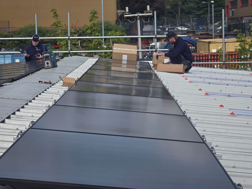 Install of solar panel on factory roof